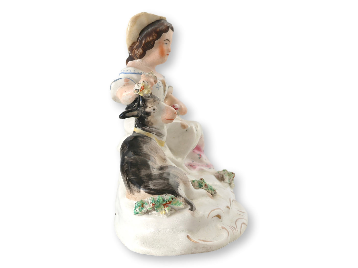 Antique Staffordshire Girl w/Goat