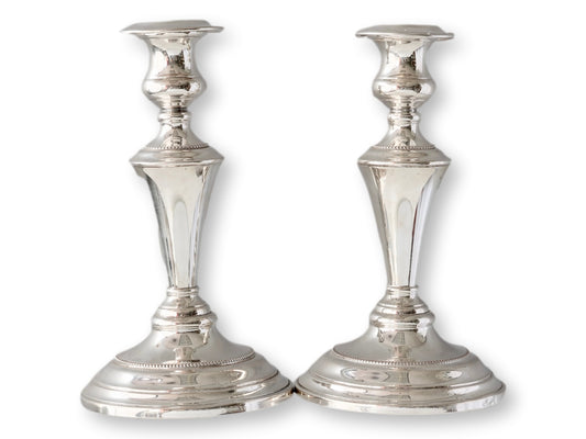 Heavy English Silver-Plate Candlesticks