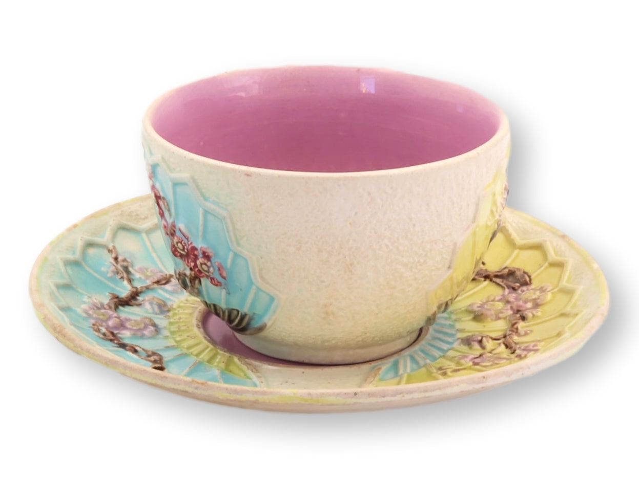C. 1880 English Majolica Cup & Saucer