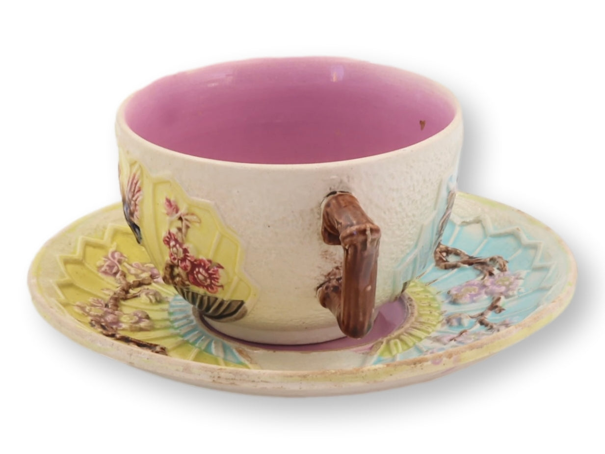 C. 1880 English Majolica Cup & Saucer