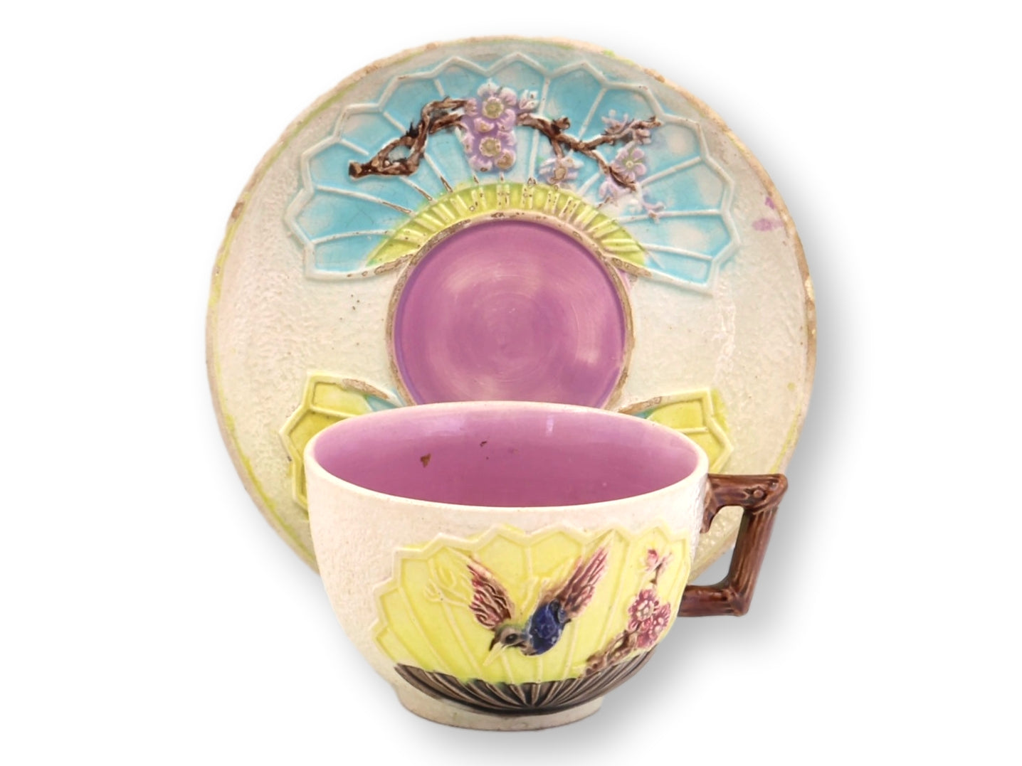C. 1880 English Majolica Cup & Saucer