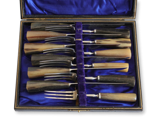 Early 1900s English Stag Horn Handled Steak Set