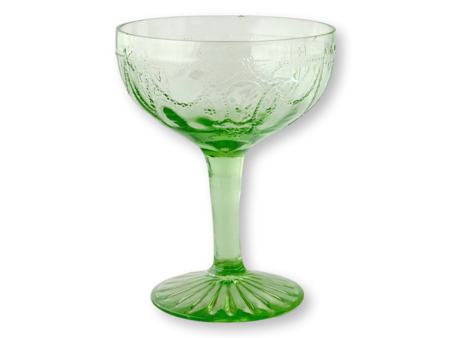 Set of Six Midcentury Anchor Hocking “Cameo” Green Coupes