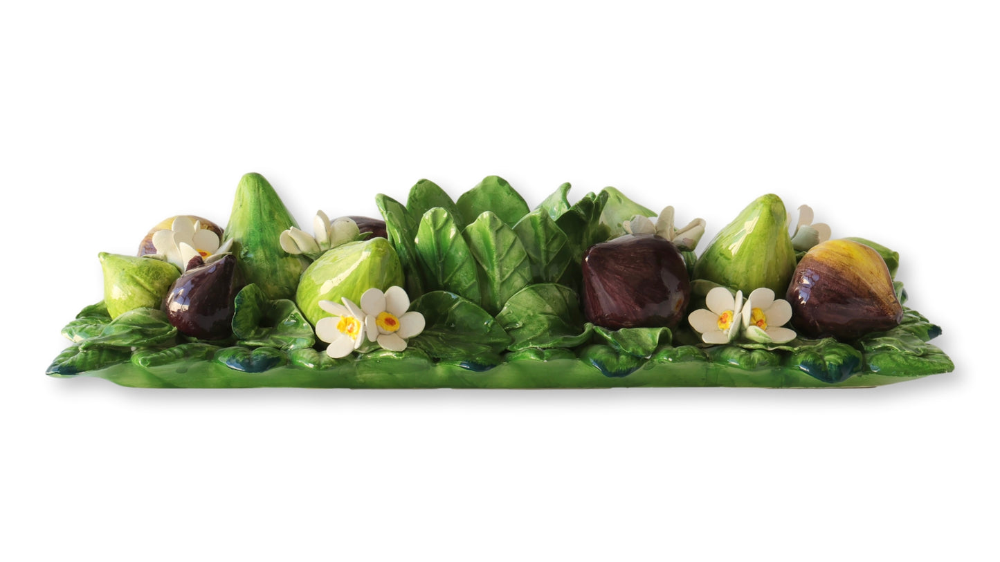 Midcentury Italian Trompe L'oeil Fig & Flower Candleholder Centerpiece