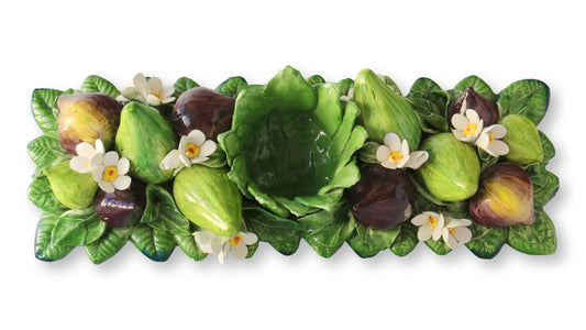 Midcentury Italian Trompe L'oeil Fig & Flower Candleholder Centerpiece
