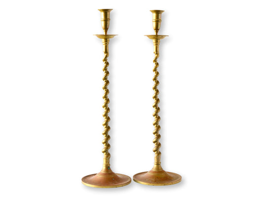 Vintage Oversized 19" French Brass Twist Candlesticks