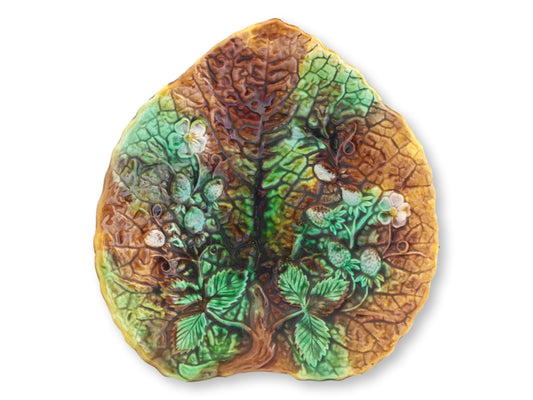 Antique English Majolica Strawberry Leaf Plate