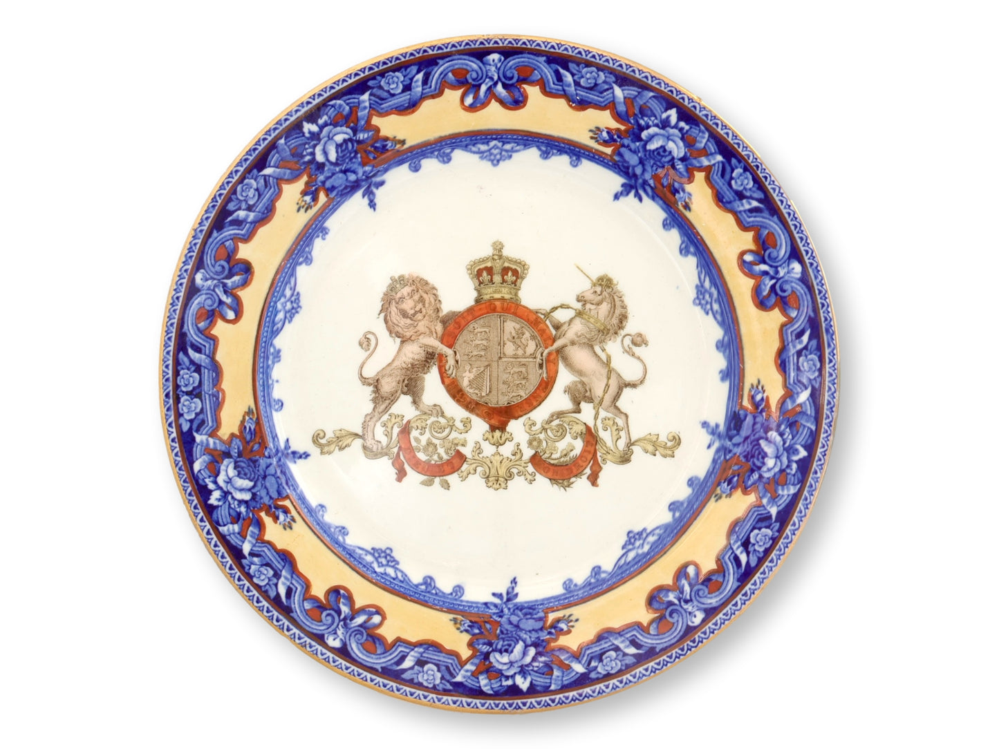 Flow Blue Provence Lions British Royal Crest Plate
