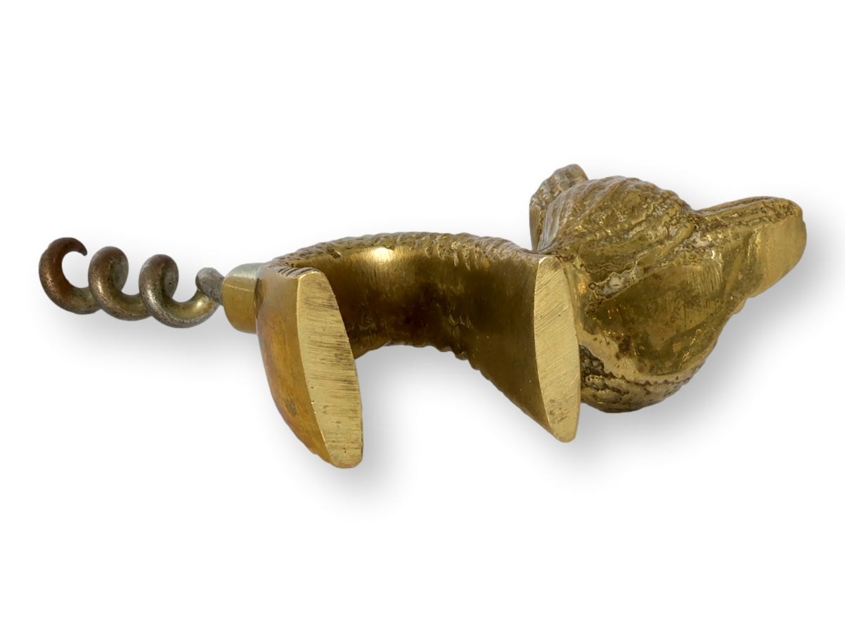 Midcentury Brass Cat Corkscrew with Red Rhinestone Eyes