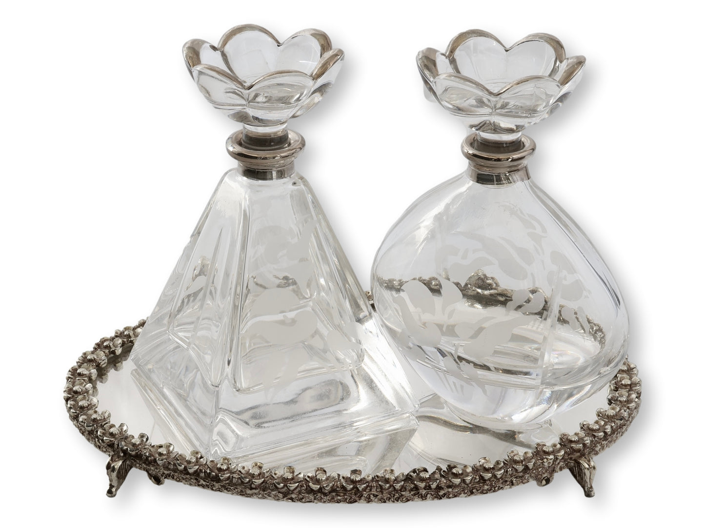 Midcentury Vanity Perfume Set w/ Mirrored Tray
