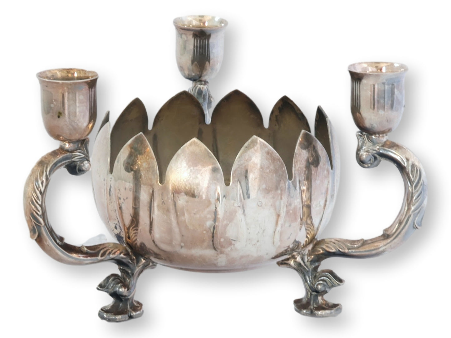 Early 20th English Candleholder with Flower Arranging Pot