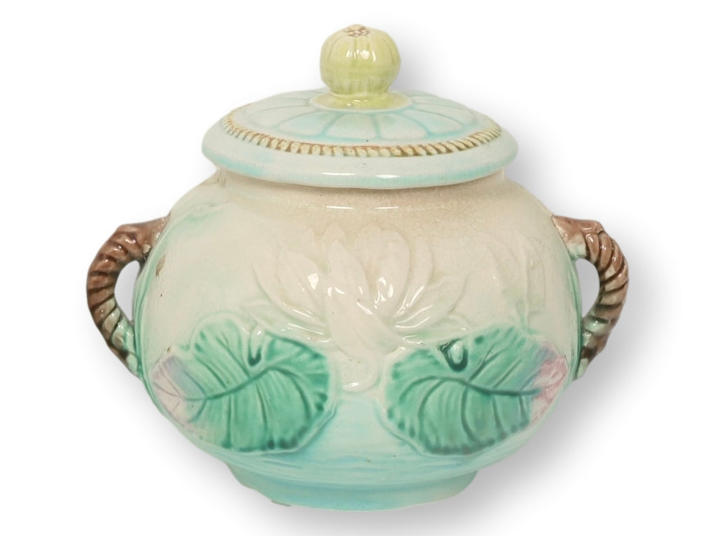 Victorian English Majolica Pond Lily Sugar Bowl
