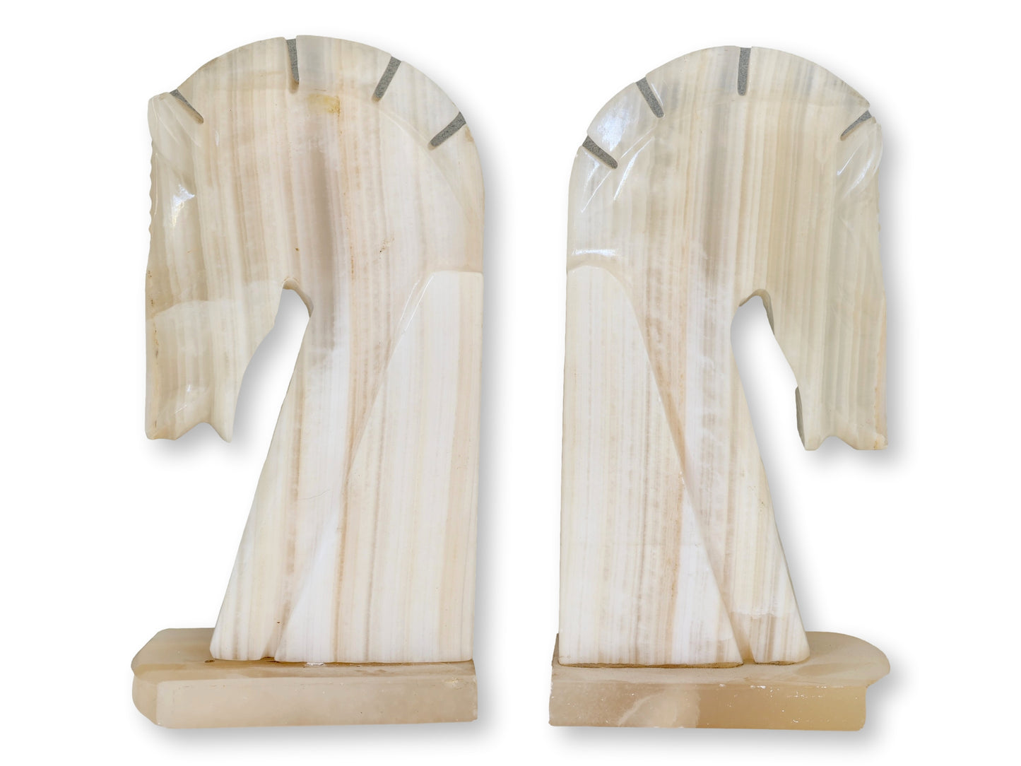 Midcentury Italian Alabaster Knight Bookends