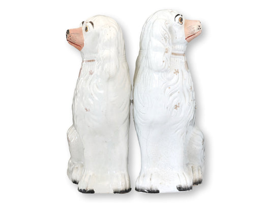 19th-C. 13" English Staffordshire King Charles Spaniel Dogs