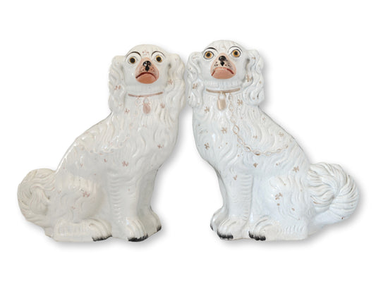 19th-C. 13" English Staffordshire King Charles Spaniel Dogs