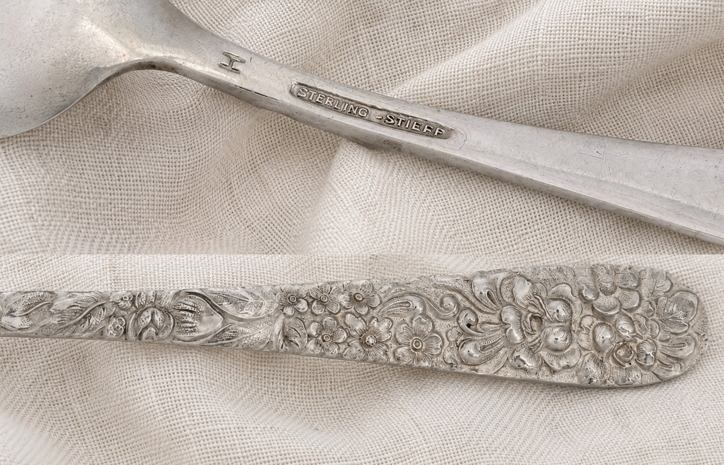 Kirk Stieff Rose Pattern Sterling Silver Teaspoons, Set of 7