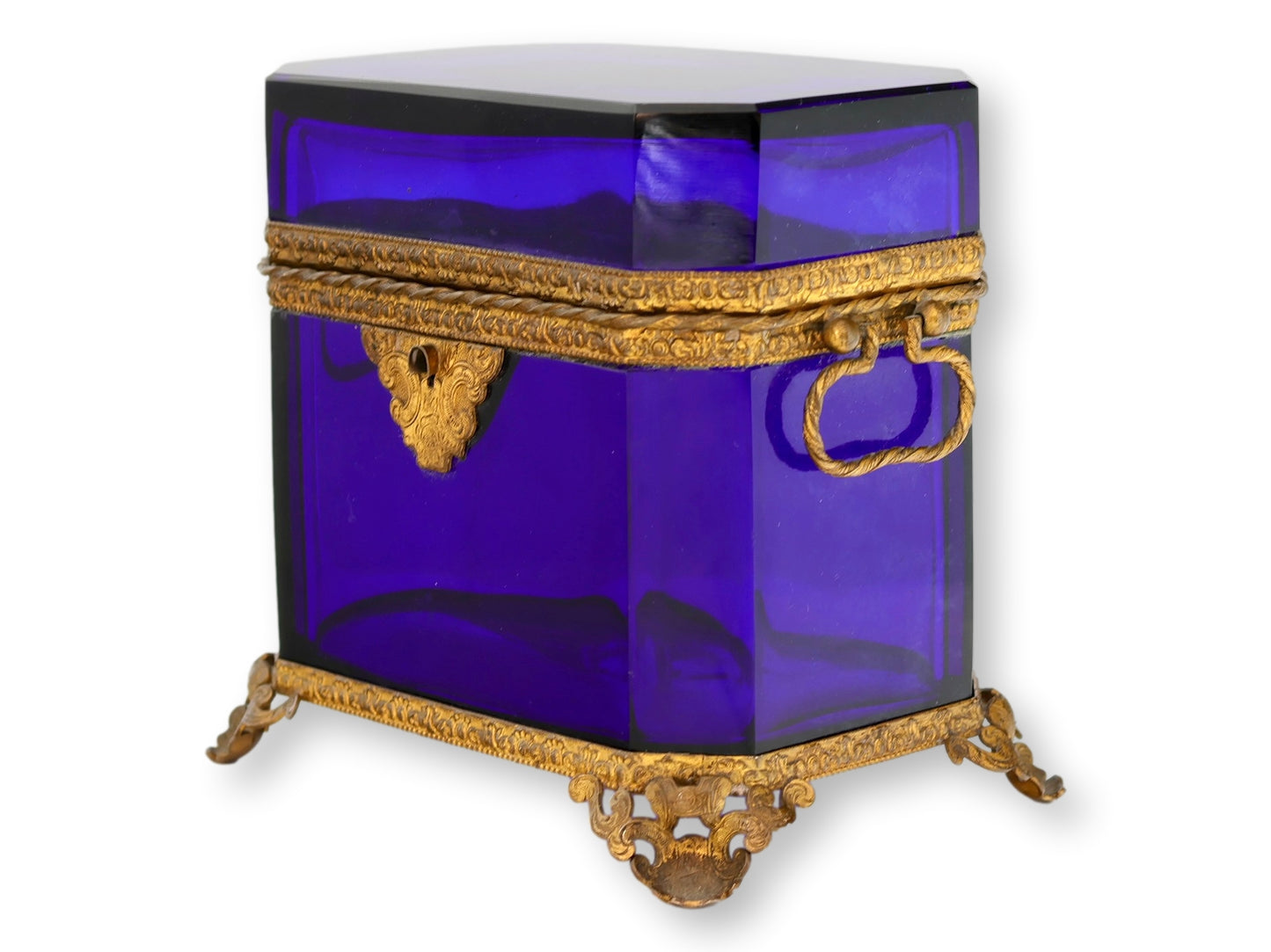 Antique French Cobalt Glass & Ormolu Jewelry Casket