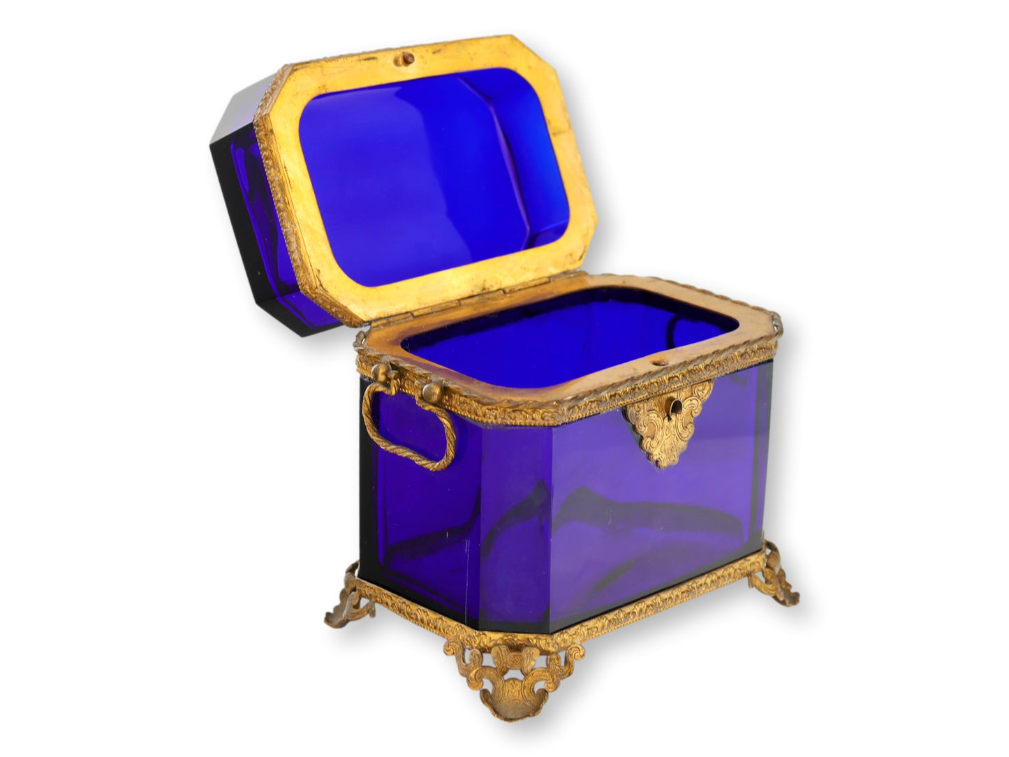 Antique French Cobalt Glass & Ormolu Jewelry Casket
