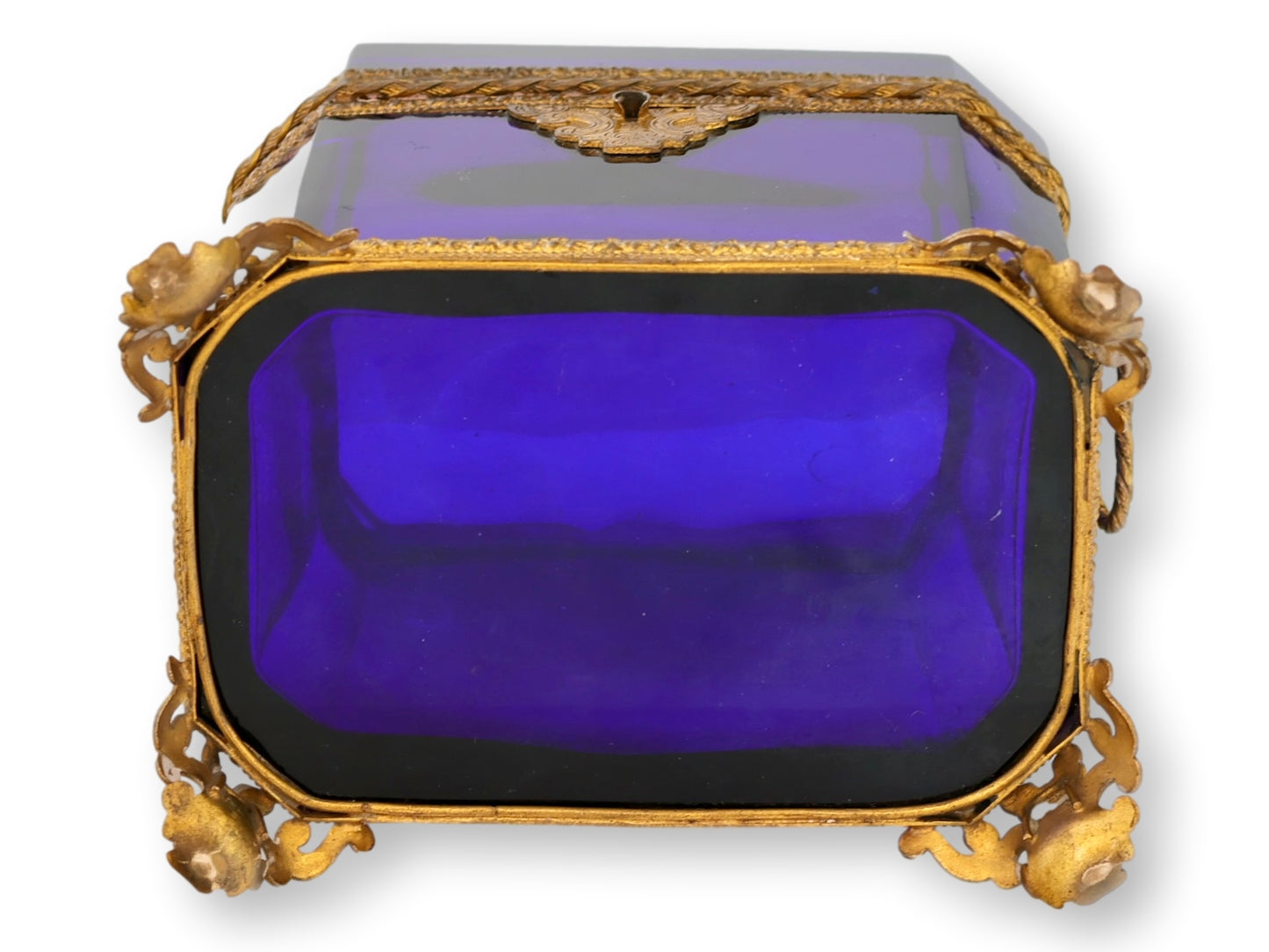 Antique French Cobalt Glass & Ormolu Jewelry Casket