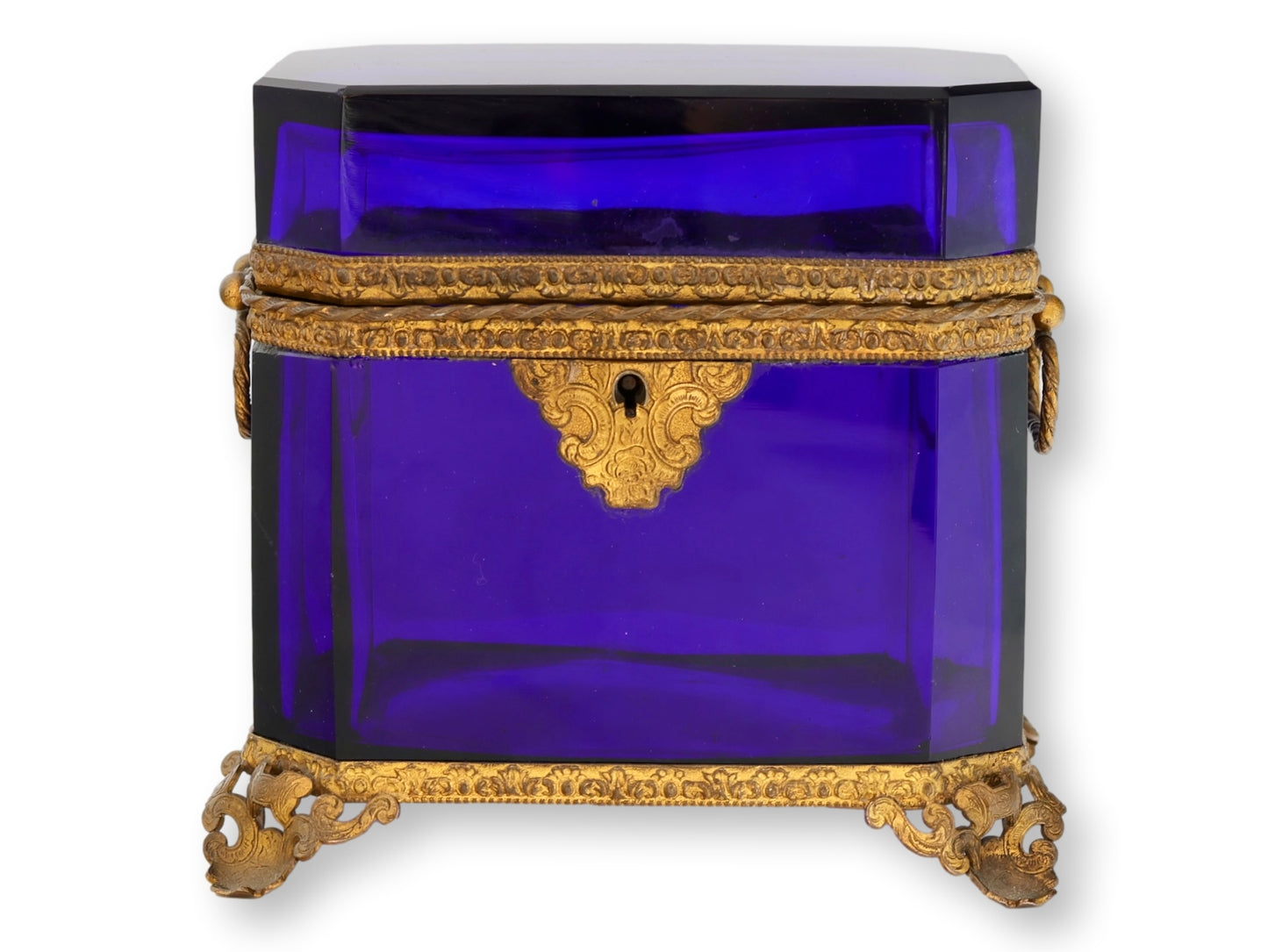 Antique French Cobalt Glass & Ormolu Jewelry Casket
