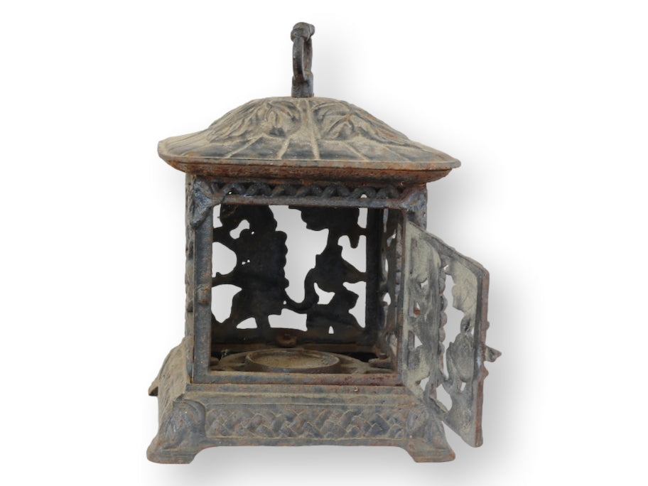 Midcentury Japanese Cast Iron Pagoda Lantern with Grapevine Relief