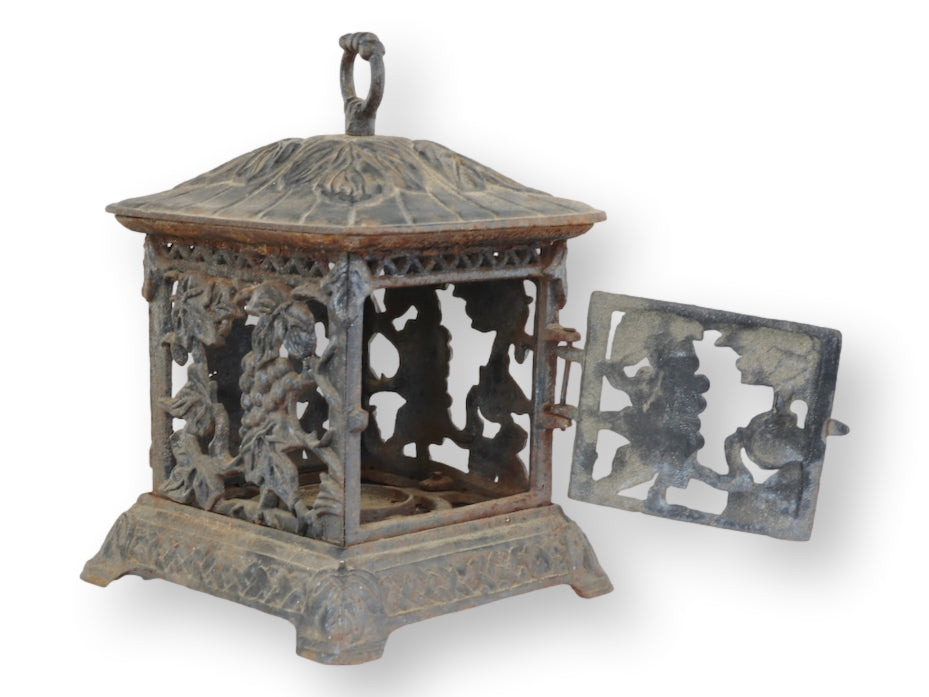 Midcentury Japanese Cast Iron Pagoda Lantern with Grapevine Relief