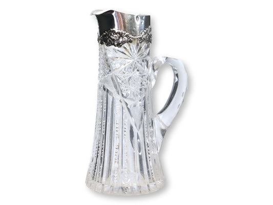 Antique American Brilliant-Cut Crystal & Sterling Silver Claret (wine) Jug