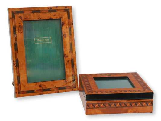 Vintage English Inlaid Photo Frame & Box