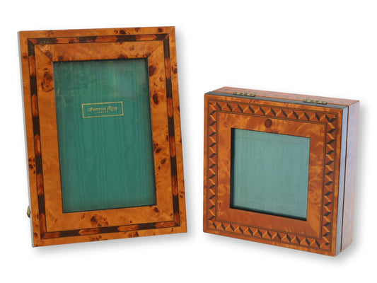 Vintage English Inlaid Photo Frame & Box