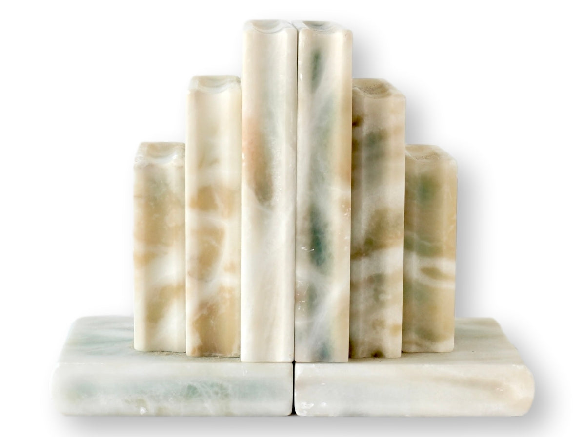 Midcentury Marble Stacked Book Form Bookends