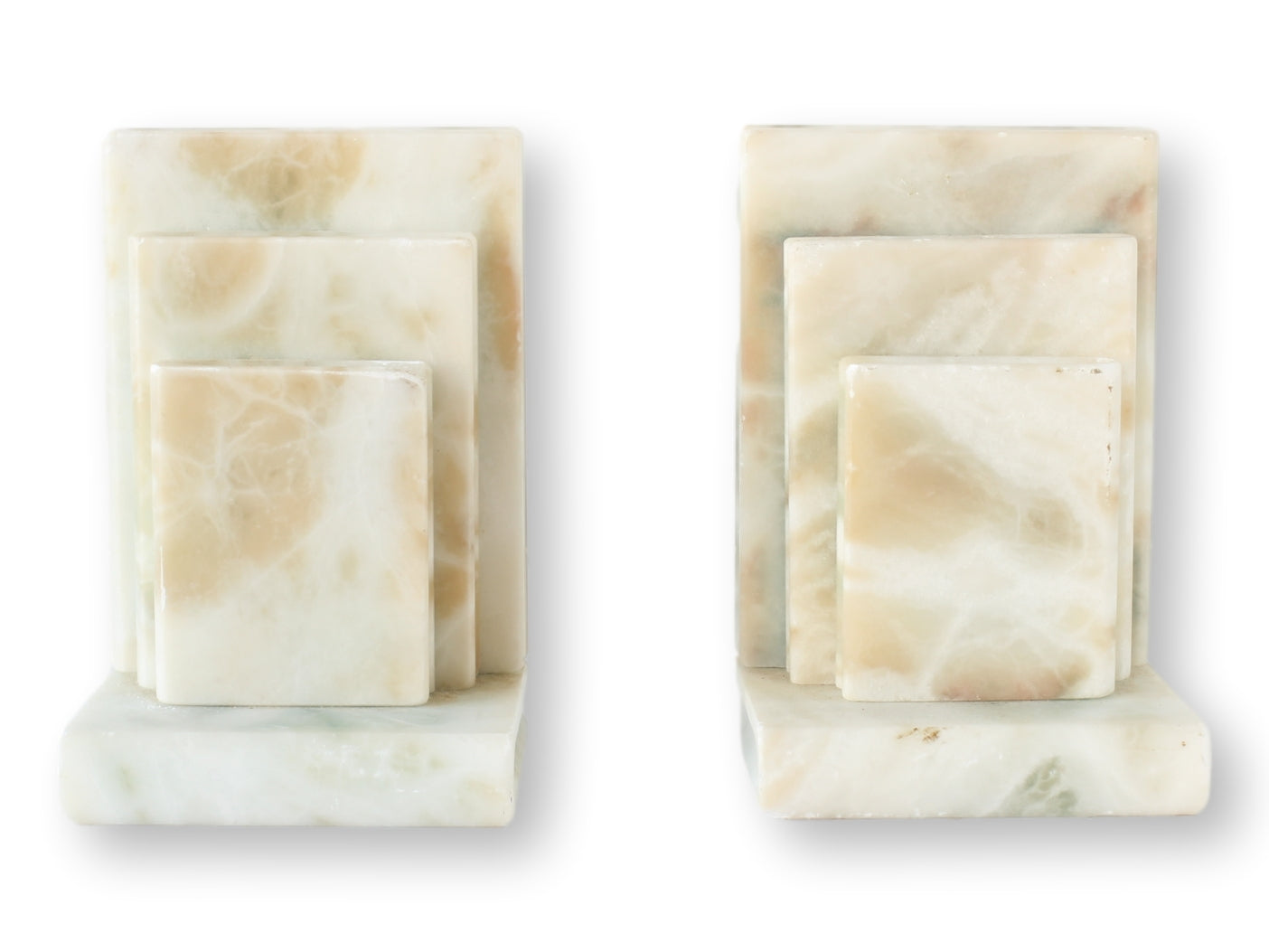 Midcentury Marble Stacked Book Form Bookends