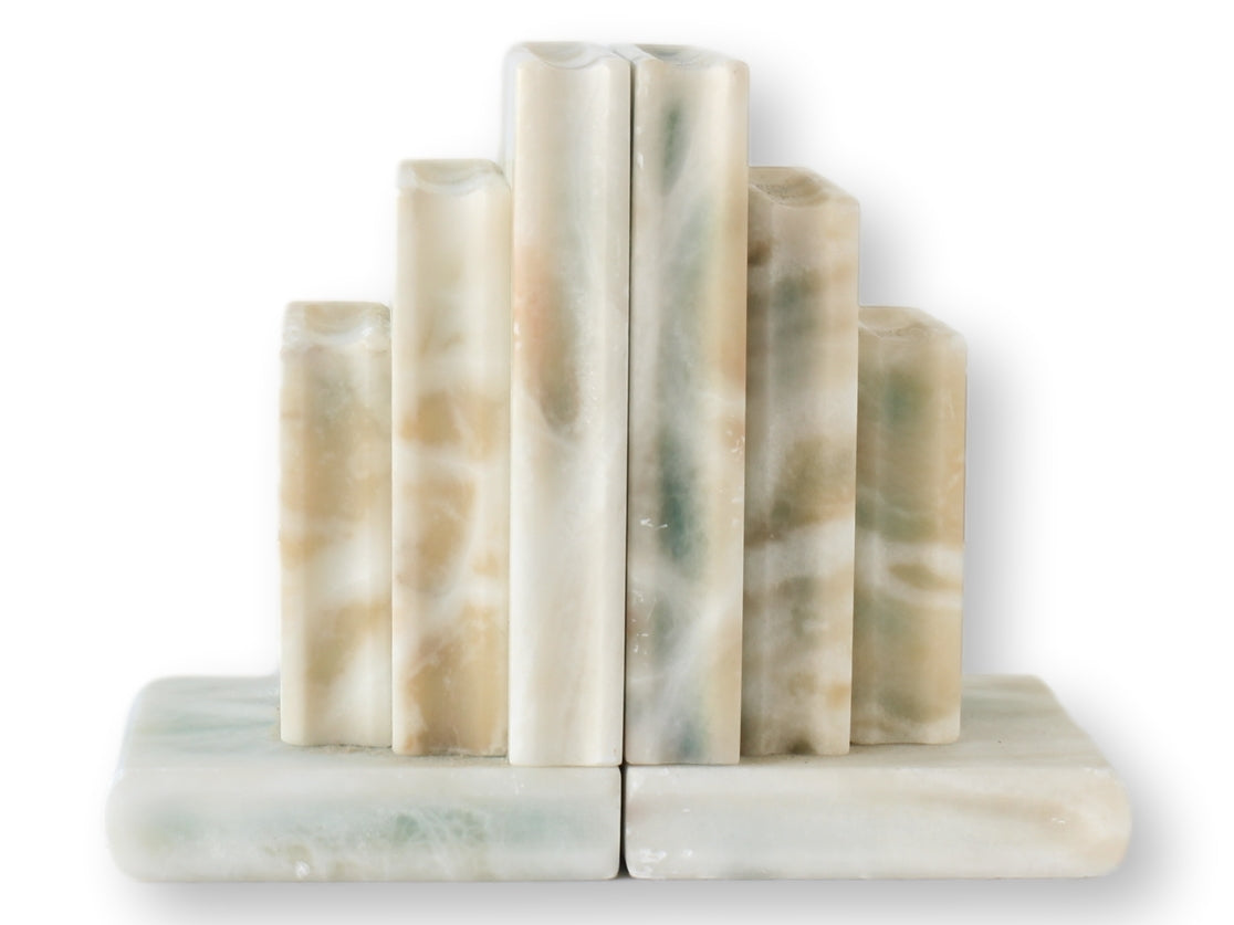 Midcentury Marble Stacked Book Form Bookends