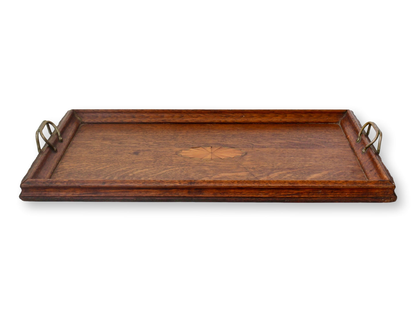 Antique English Edwardian Inlaid Oak Tray