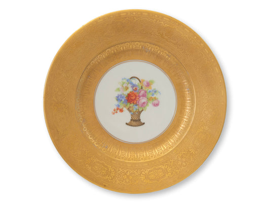 1920s Hutschenreuther Gilded Floral Plates, Set of 10