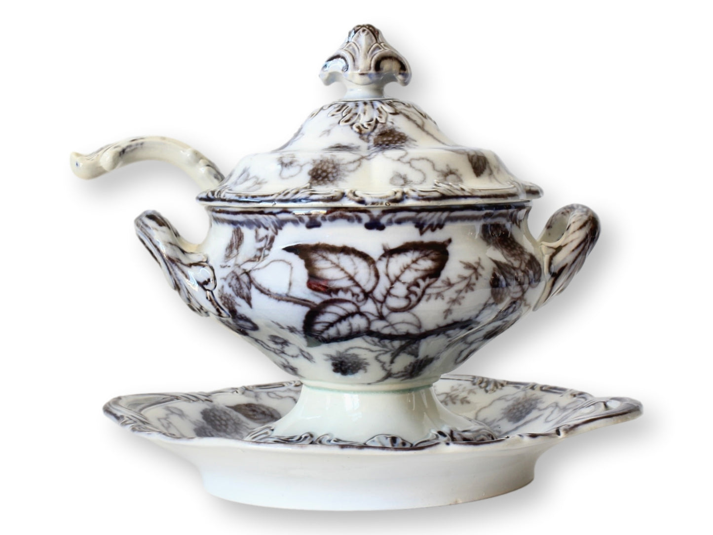 Antique Mulberry Ironstone Tureen w/Tray & Ladle