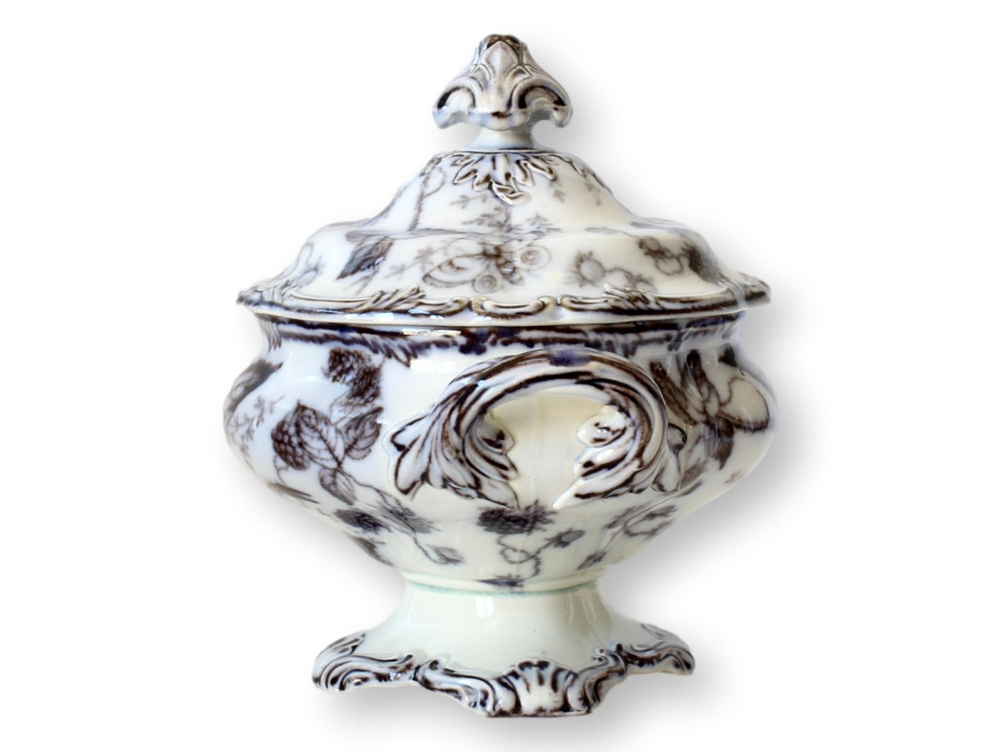 Antique Mulberry Ironstone Tureen w/Tray & Ladle