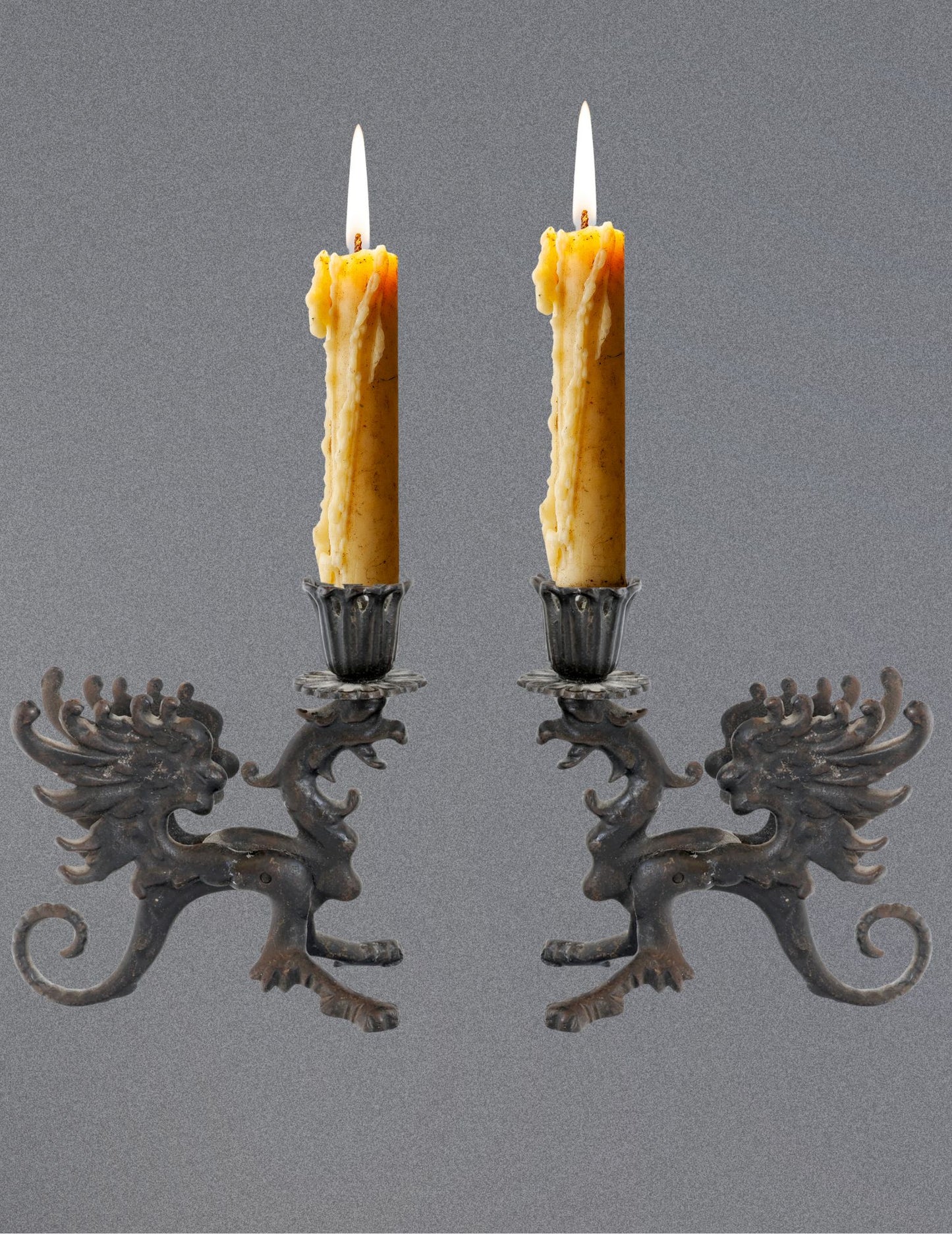 Pair of Midcentury Cast Iron Dragon Candleholders