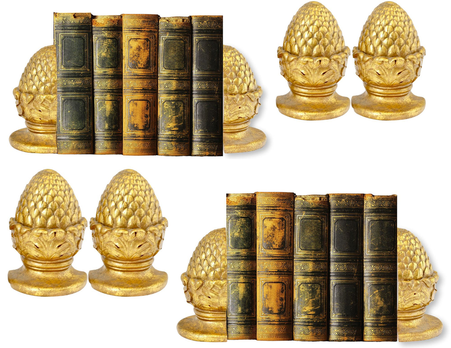 Two Pains of Large Gilt Acorn Bookends