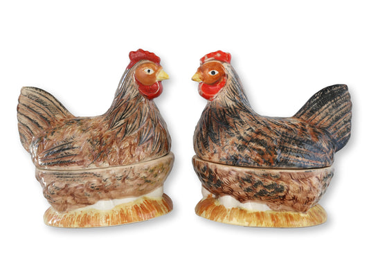 Pair of Michel Caugant French Majolica Hen Tureens