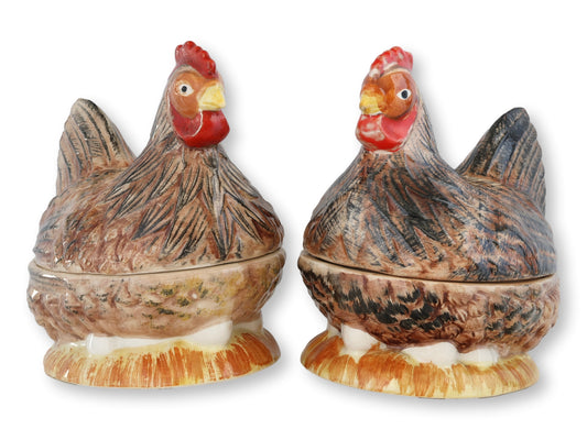 Pair of Michel Caugant French Majolica Hen Tureens