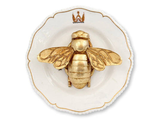 Antique Worcester Porcelain Plate w/ Gold Leaf Bee
