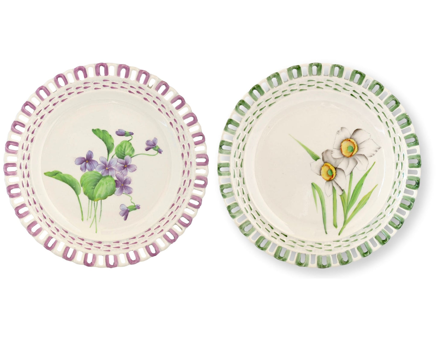 Antique French Luneville Floral Dessert Set