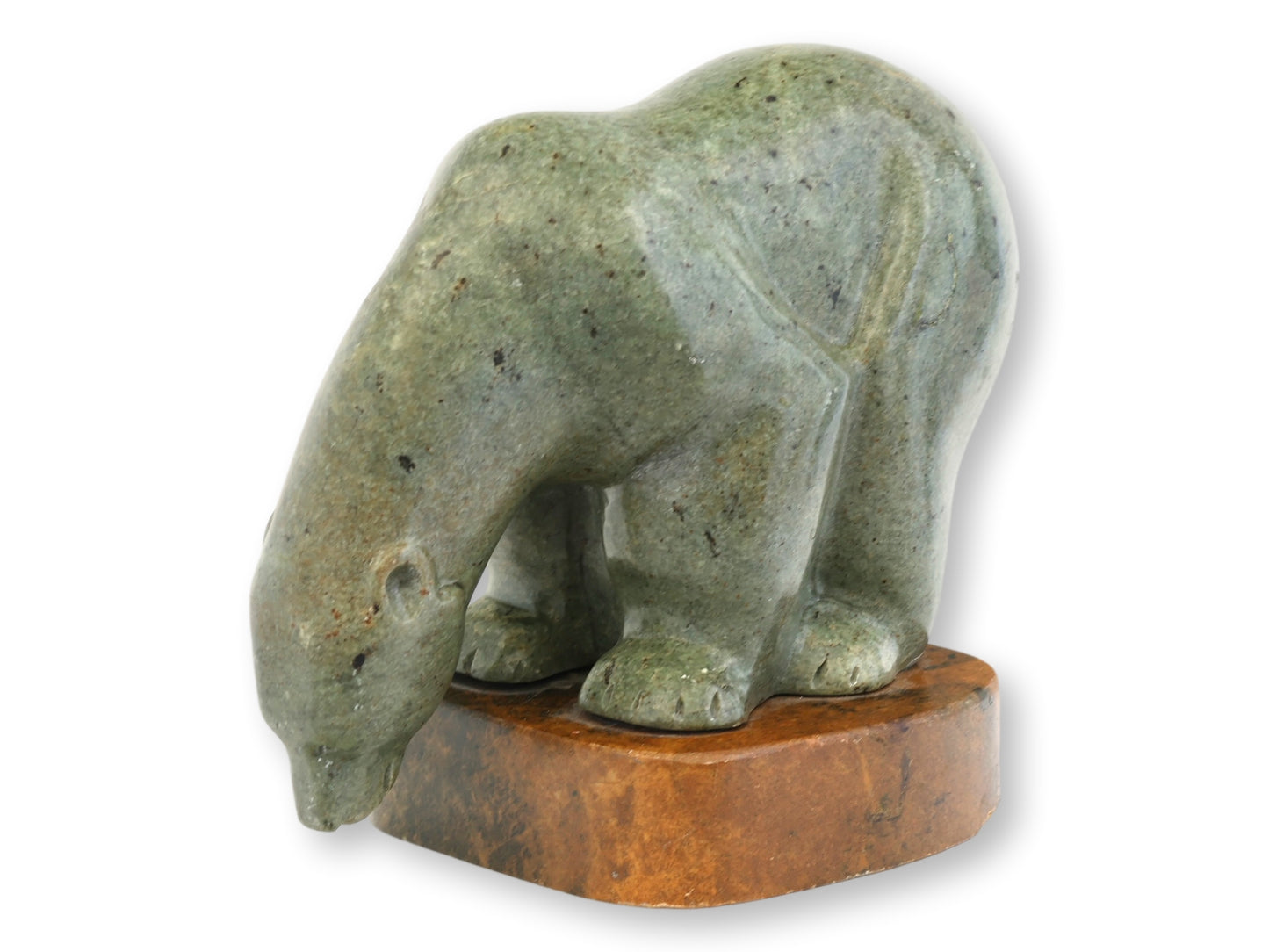 Inuit Soapstone Polar Bear Sculpture on Stone Base