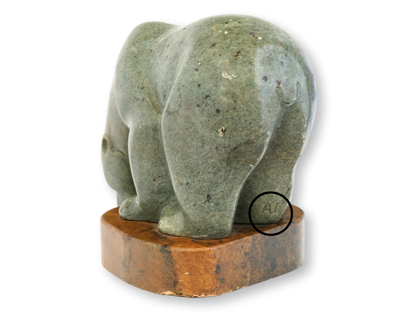 Inuit Soapstone Polar Bear Sculpture on Stone Base