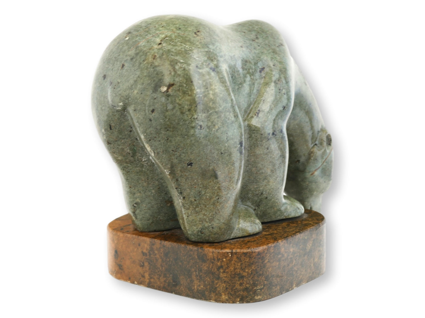 Inuit Soapstone Polar Bear Sculpture on Stone Base