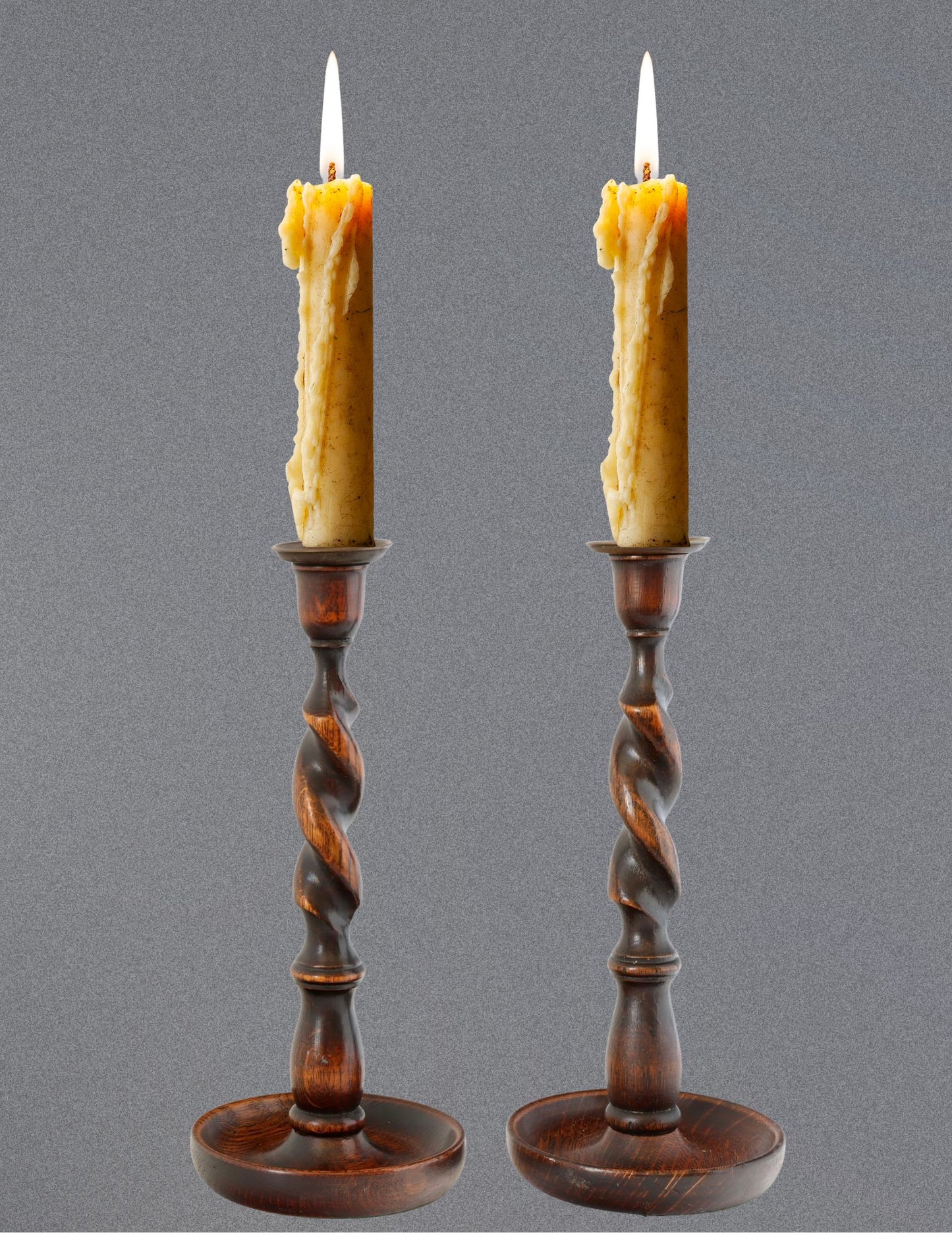 Pair of 12" Antique English Barley Twist Candlesticks