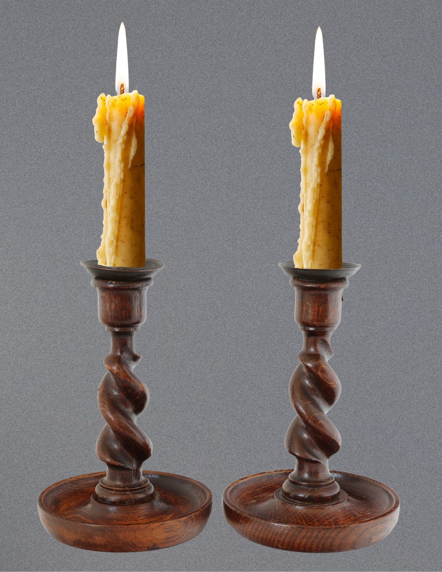Pair of Victorian English Barley Twist Candlesticks - 7.5"H
