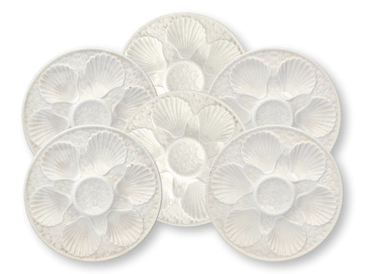 Midcentury French Longchamp Oyster Plates, Set of 6