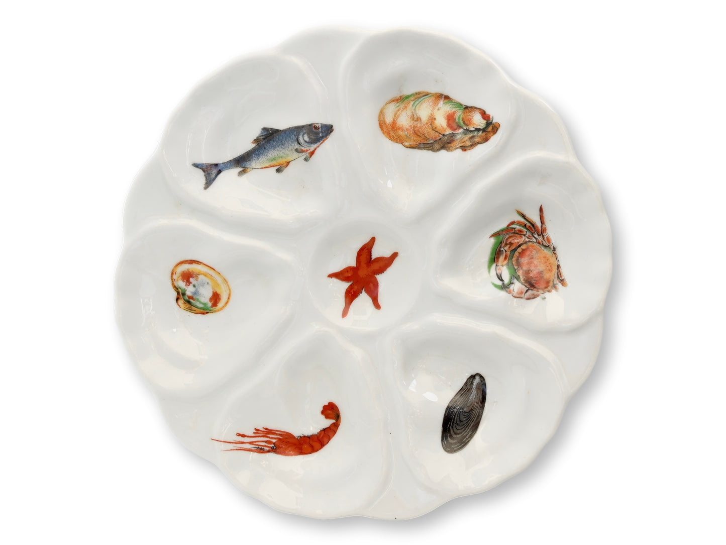 French Midcentury Sea Life Oyster Plates, Set of Six
