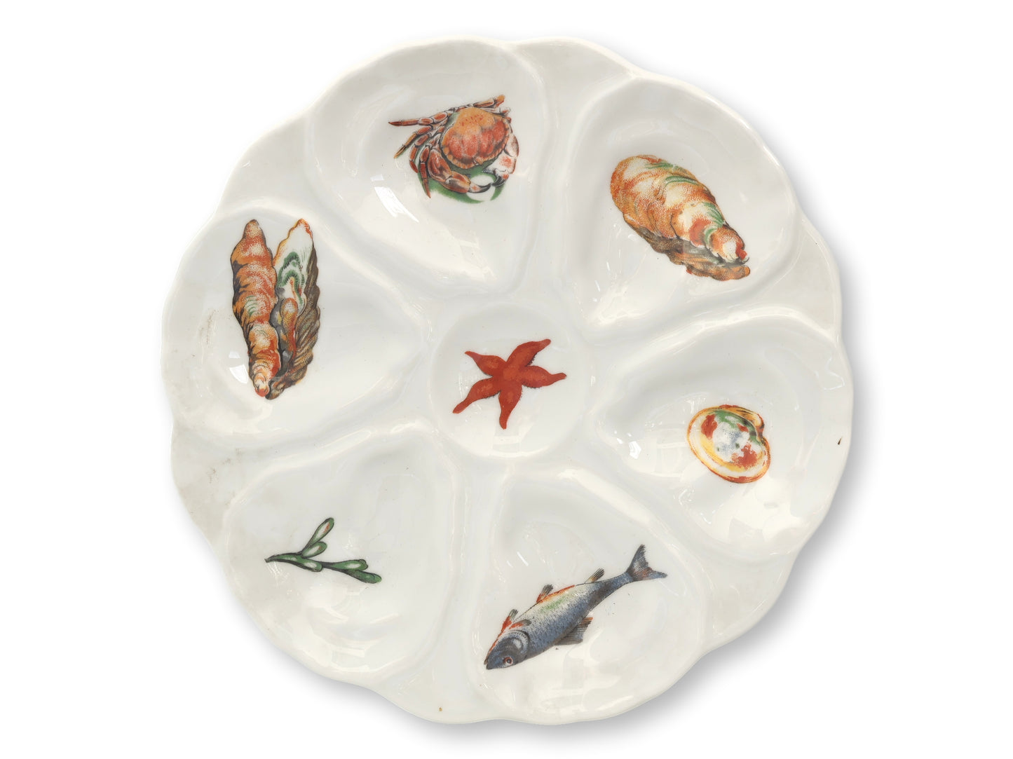 French Midcentury Sea Life Oyster Plates, Set of Six